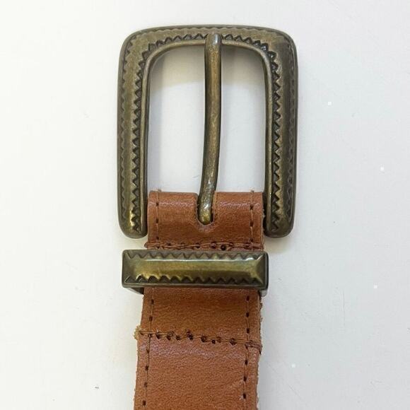 VTG 90’s Robinson's BROWN LEATHER BELT Brass Metal Buckle and Conchos 30-34 - Picture 2 of 9